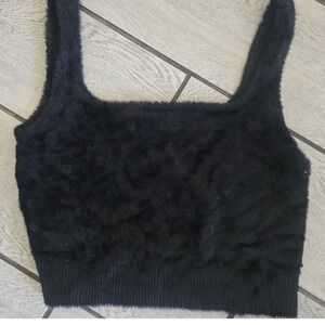 Good American Womens Eyelash Knit Crop Top Black Square Neck GSK0290 Size 2XL